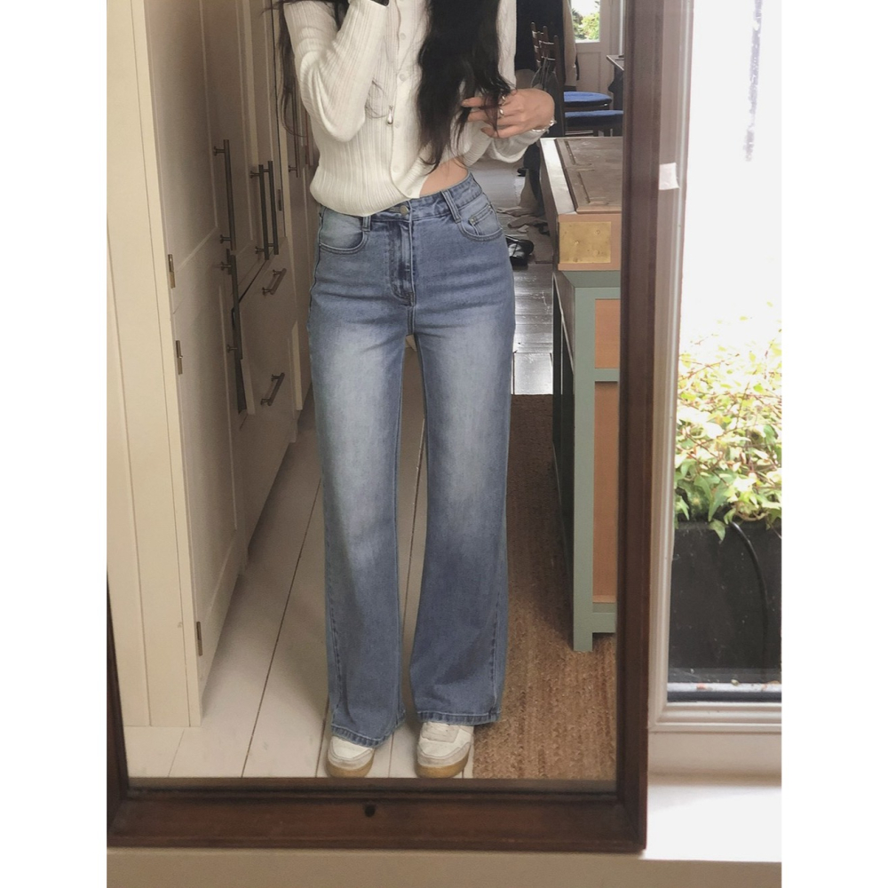 🍂 秋季經典版型彈力腰圍直筒褲 pants （ slowand 自訂款 ） 牛仔褲 長褲 高腰 寬管 寬鬆-細節圖5