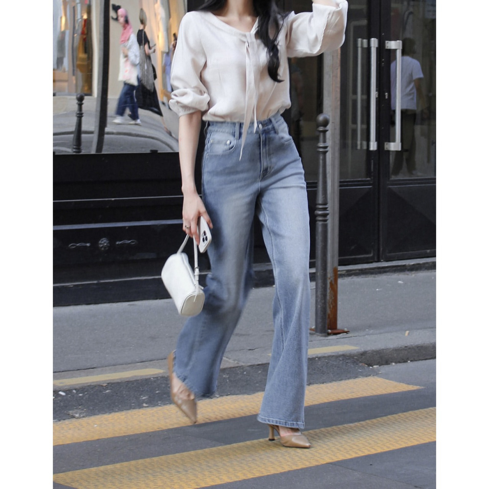 🍂 秋季經典版型彈力腰圍直筒褲 pants （ slowand 自訂款 ） 牛仔褲 長褲 高腰 寬管 寬鬆-細節圖6