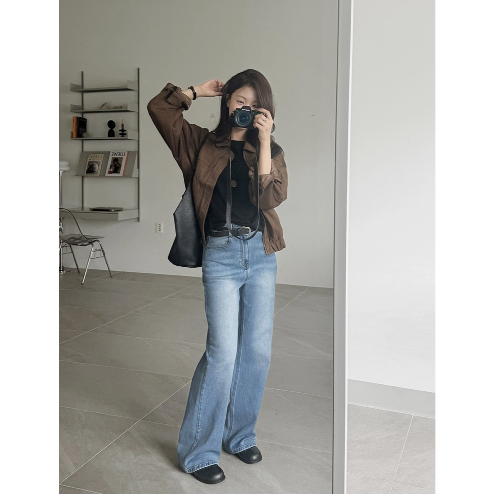 🍂 秋季經典版型彈力腰圍直筒褲 pants （ slowand 自訂款 ） 牛仔褲 長褲 高腰 寬管 寬鬆-細節圖7