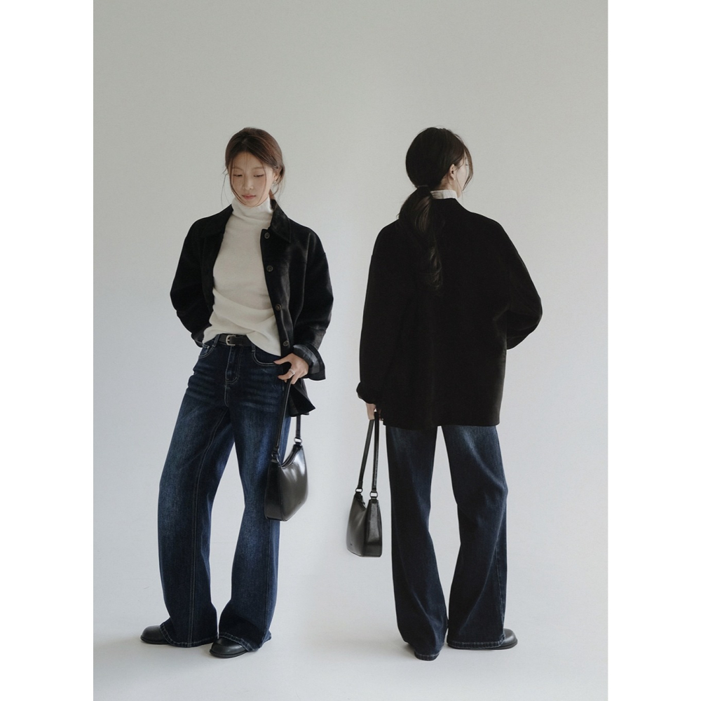 🍂 秋季經典版型彈力腰圍直筒褲 pants （ slowand 自訂款 ） 牛仔褲 長褲 高腰 寬管 寬鬆-細節圖8