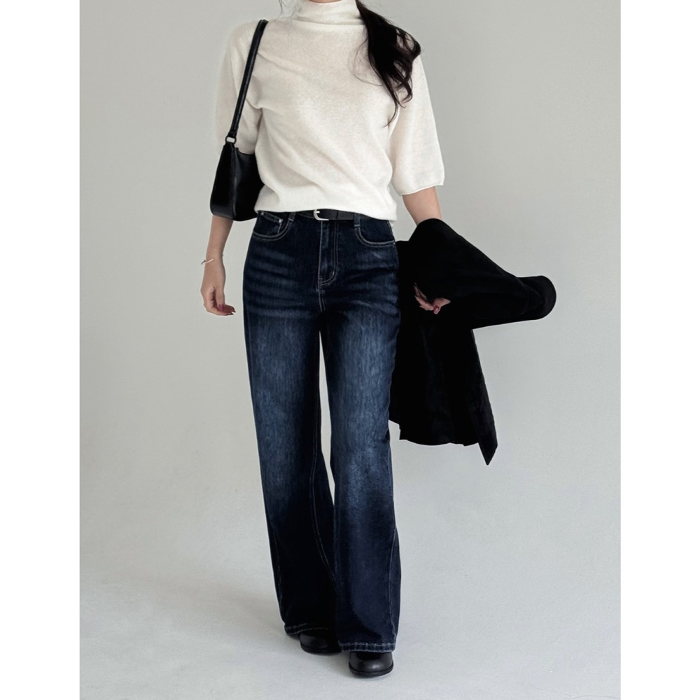 🍂 秋季經典版型彈力腰圍直筒褲 pants （ slowand 自訂款 ） 牛仔褲 長褲 高腰 寬管 寬鬆-細節圖9