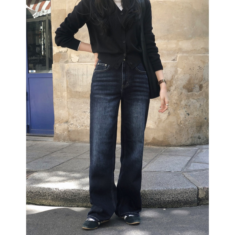 🍂 秋季經典版型彈力腰圍直筒褲 pants （ slowand 自訂款 ） 牛仔褲 長褲 高腰 寬管 寬鬆-細節圖11