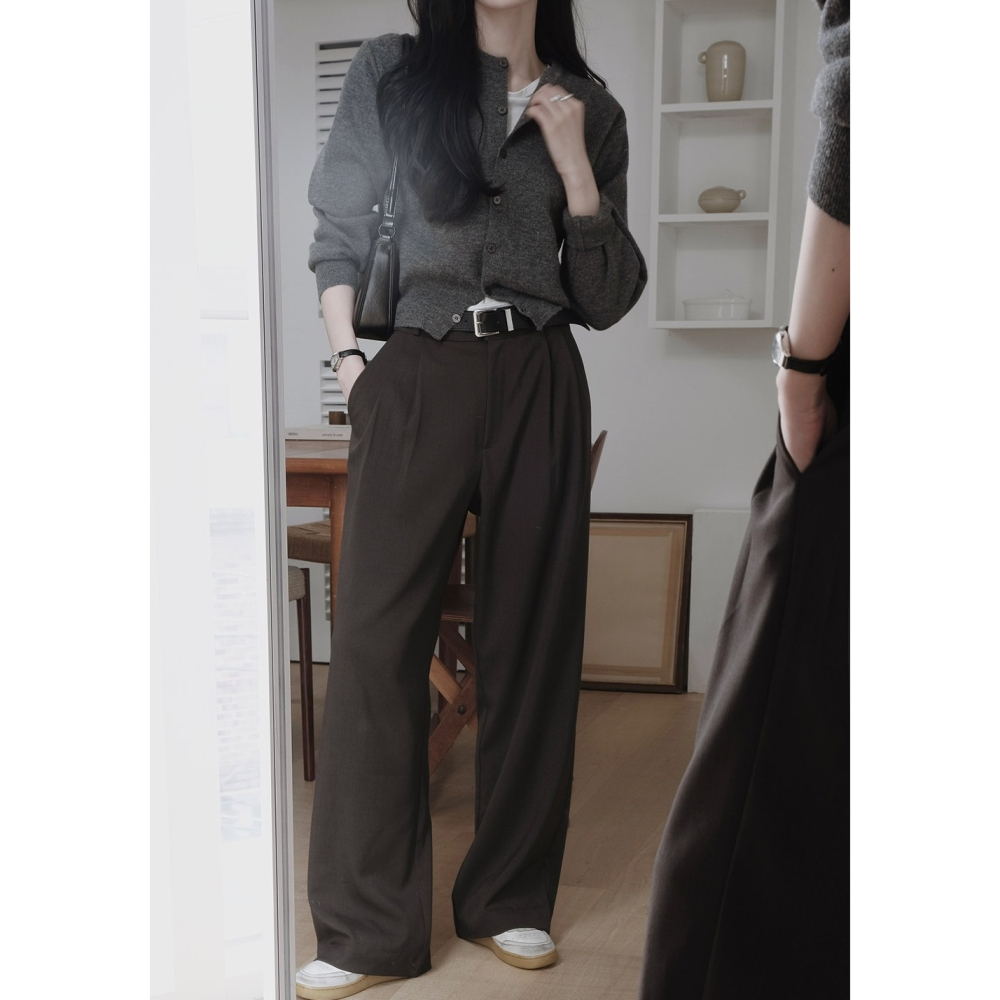 No減肥 有新色🍂 正韓製簡潔線條長褲 pants （ slowand 自訂款 ） 打褶褲 顯瘦 垂墜 上班褲 西裝褲-細節圖5