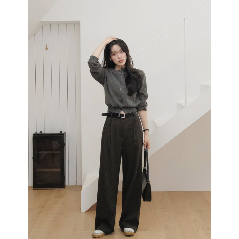 No減肥 有新色🍂 正韓製簡潔線條長褲 pants （ slowand 自訂款 ） 打褶褲 顯瘦 垂墜 上班褲 西裝褲-細節圖6