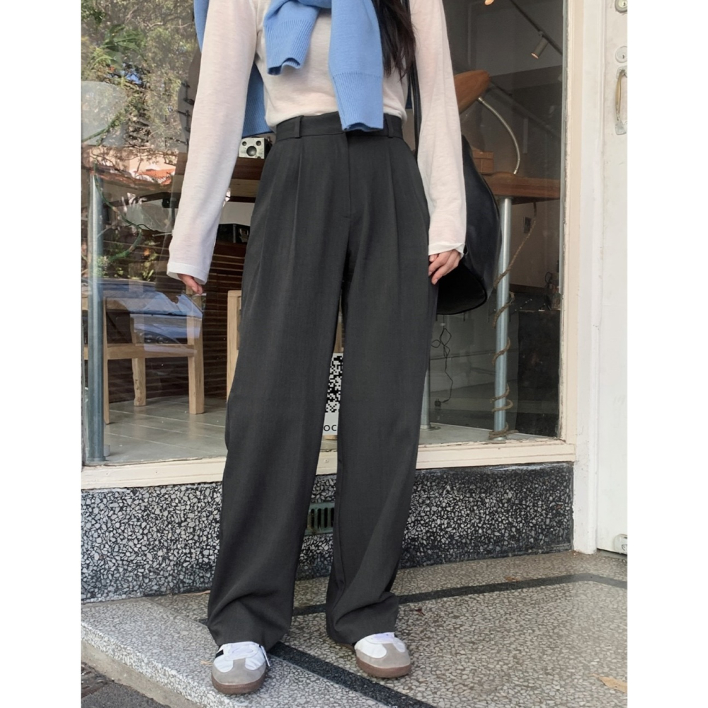 No減肥 有新色🍂 正韓製簡潔線條長褲 pants （ slowand 自訂款 ） 打褶褲 顯瘦 垂墜 上班褲 西裝褲-細節圖8