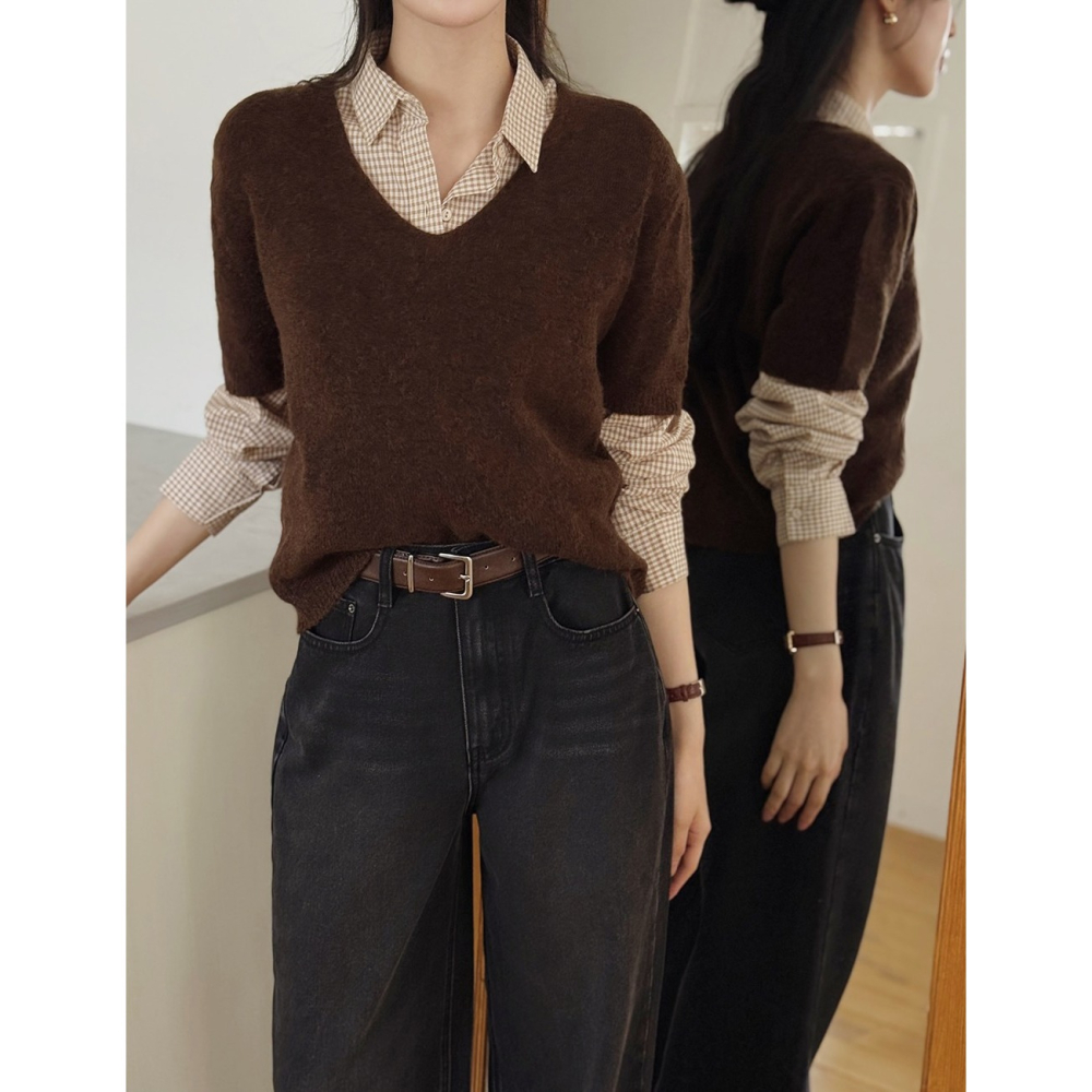 🍂 正韓製水洗英倫格紋襯衫 shirt （ slowand 自訂款 ） 長袖 上衣-細節圖5