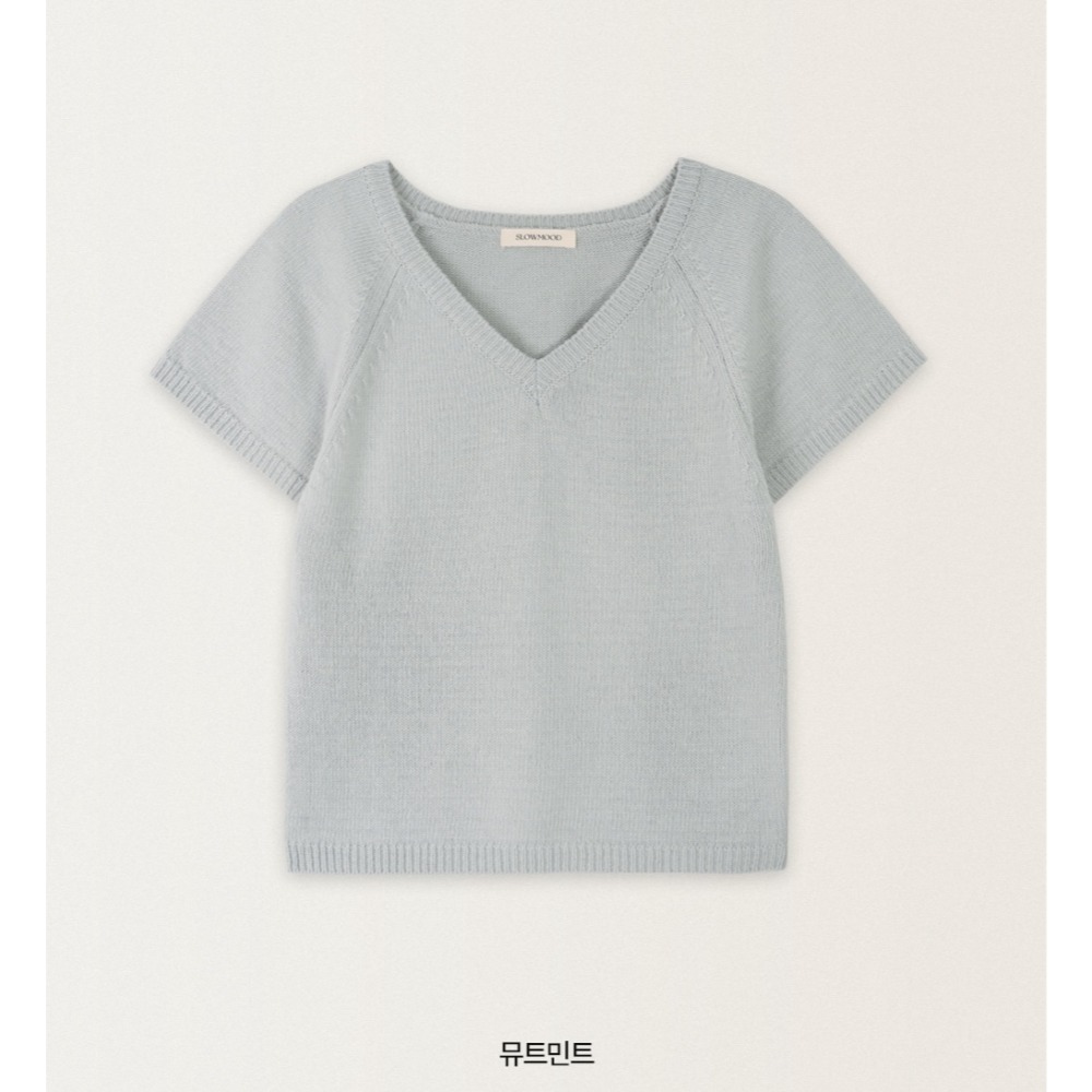 🍂 正韓製-3kg柔軟修身短袖上衣 knit （ slowand 自訂款 ） 針織 毛衣 換季 V領尺寸：Free,平-規格圖11