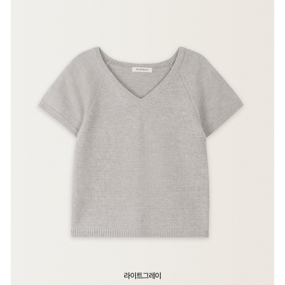 🍂 正韓製-3kg柔軟修身短袖上衣 knit （ slowand 自訂款 ） 針織 毛衣 換季 V領尺寸：Free,平-規格圖11