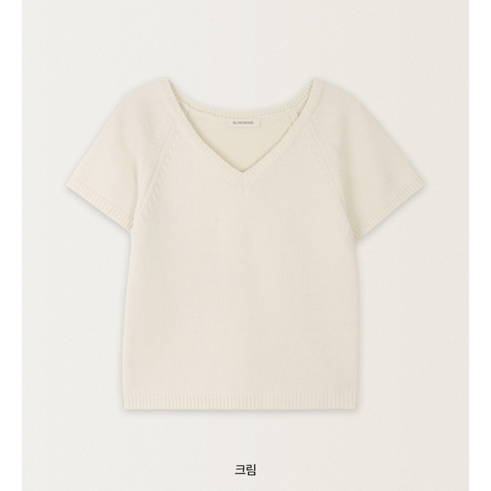 🍂 正韓製-3kg柔軟修身短袖上衣 knit （ slowand 自訂款 ） 針織 毛衣 換季 V領尺寸：Free,平-規格圖11