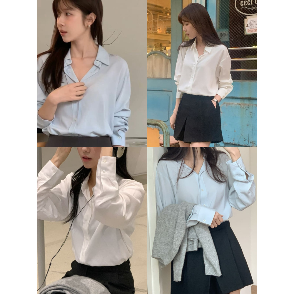 正韓製高級感真絲襯衫 blouse 4色 ( cherrykoko 自訂款 ) 長袖 上衣 絲綢