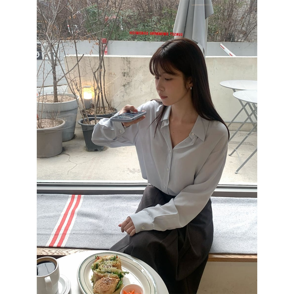 正韓製高級感真絲襯衫 blouse 4色 ( cherrykoko 自訂款 ) 長袖 上衣 絲綢-細節圖2
