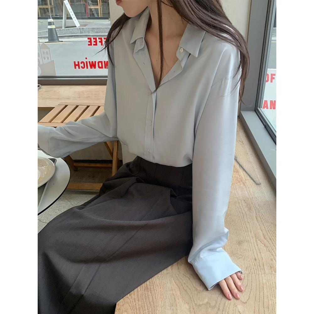 正韓製高級感真絲襯衫 blouse 4色 ( cherrykoko 自訂款 ) 長袖 上衣 絲綢-細節圖3