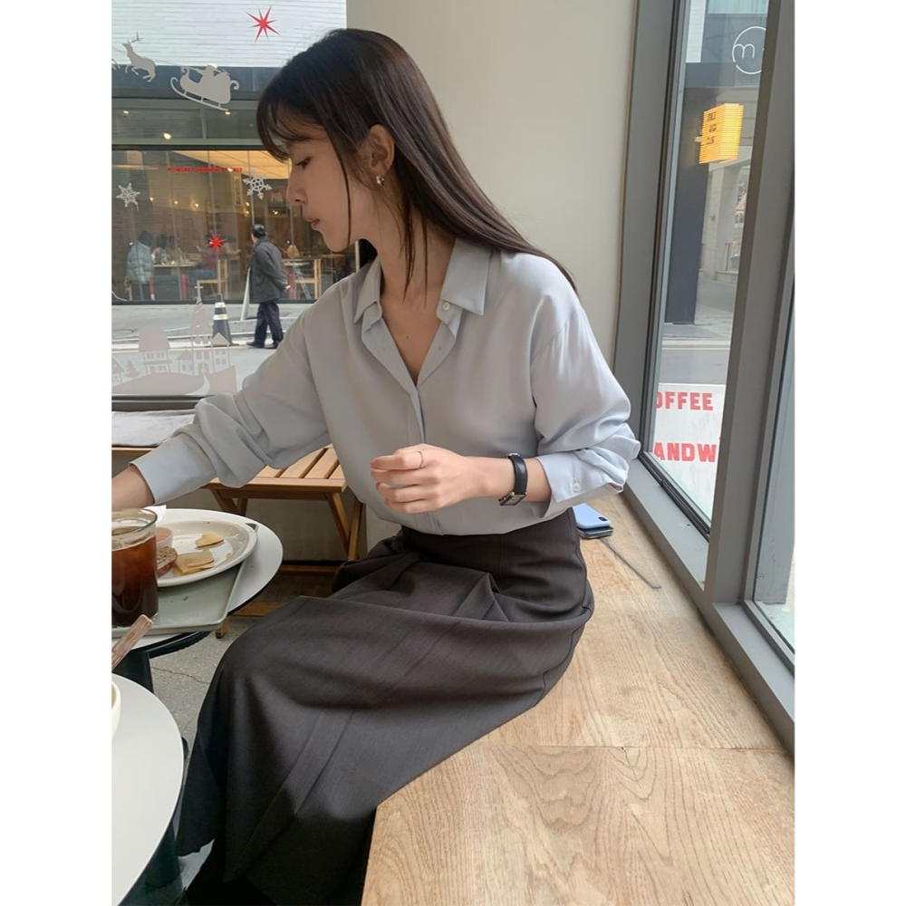 正韓製高級感真絲襯衫 blouse 4色 ( cherrykoko 自訂款 ) 長袖 上衣 絲綢-細節圖4
