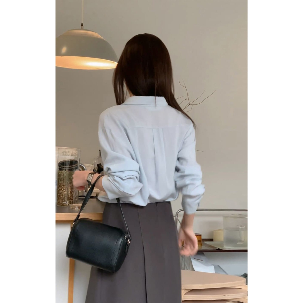 正韓製高級感真絲襯衫 blouse 4色 ( cherrykoko 自訂款 ) 長袖 上衣 絲綢-細節圖5