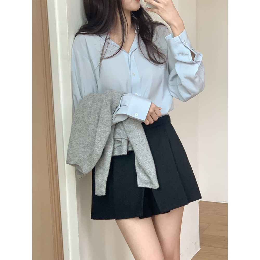 正韓製高級感真絲襯衫 blouse 4色 ( cherrykoko 自訂款 ) 長袖 上衣 絲綢-細節圖7