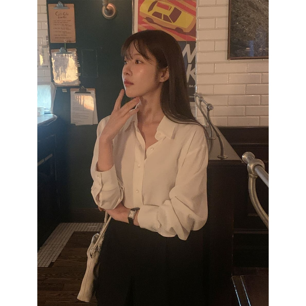 正韓製高級感真絲襯衫 blouse 4色 ( cherrykoko 自訂款 ) 長袖 上衣 絲綢-細節圖10