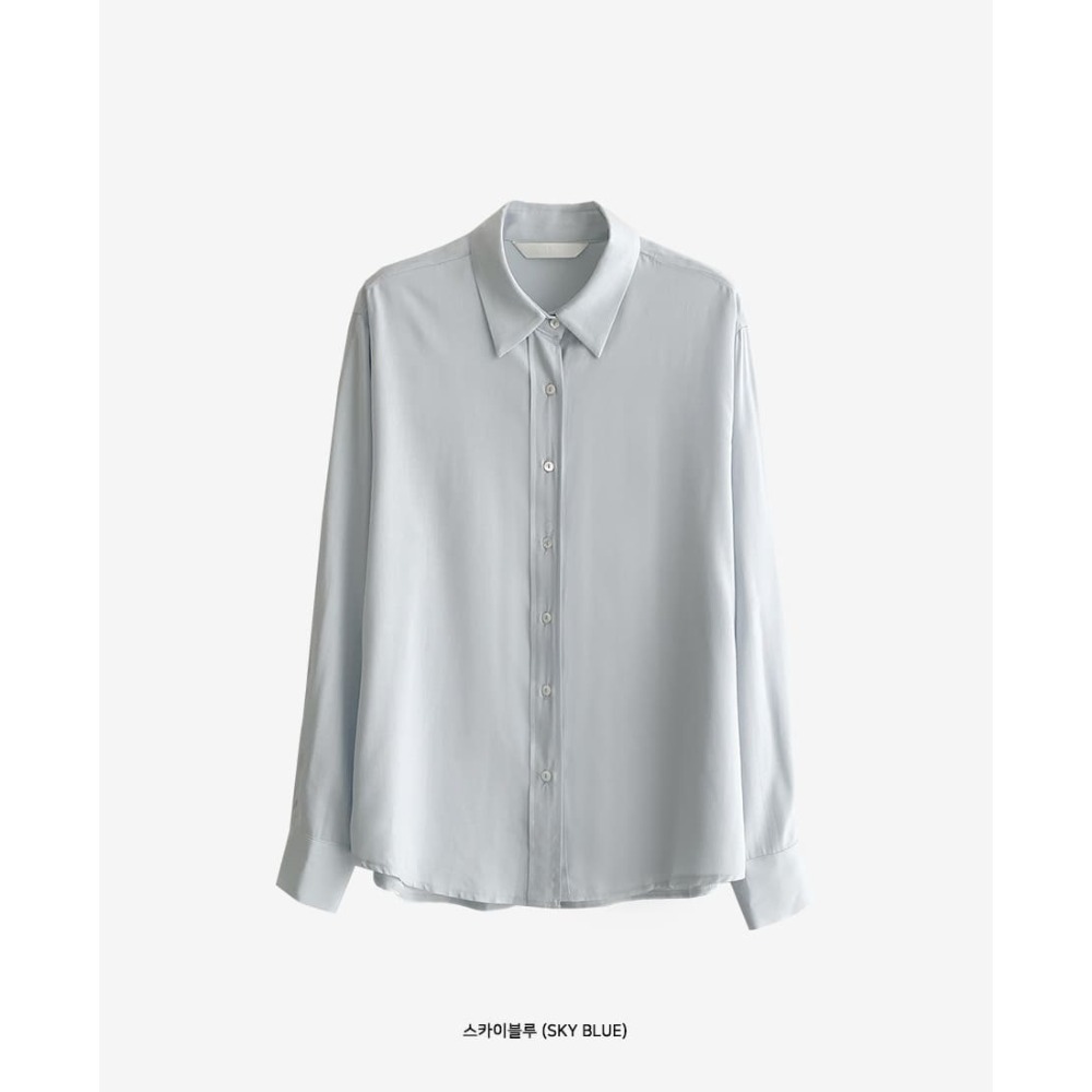 正韓製高級感真絲襯衫 blouse 4色 ( cherrykoko 自訂款 ) 長袖 上衣 絲綢-天空藍尺寸1