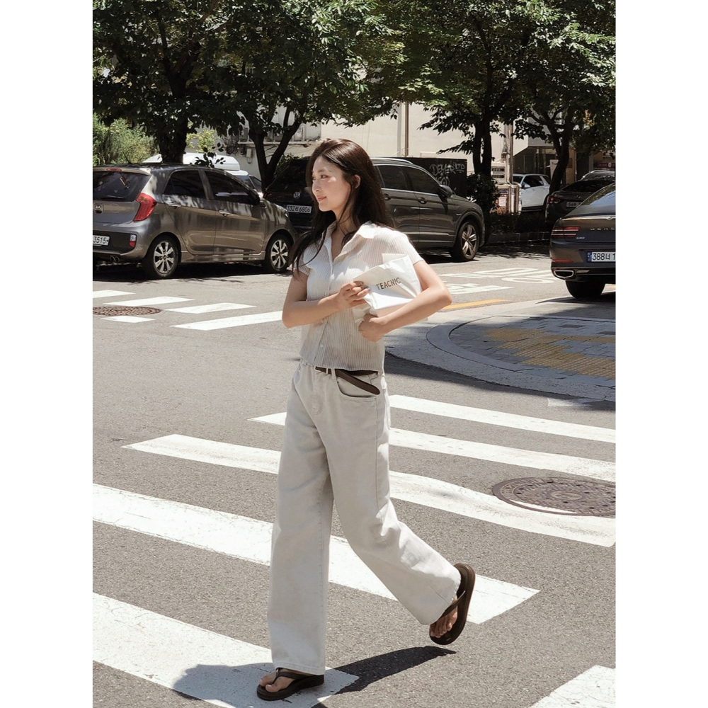 2種褲長✿ 正韓製More鹽灰色寬鬆牛仔褲 pants ( slowand 自訂款 ) 長褲 寬管 寬褲 落地褲-細節圖4
