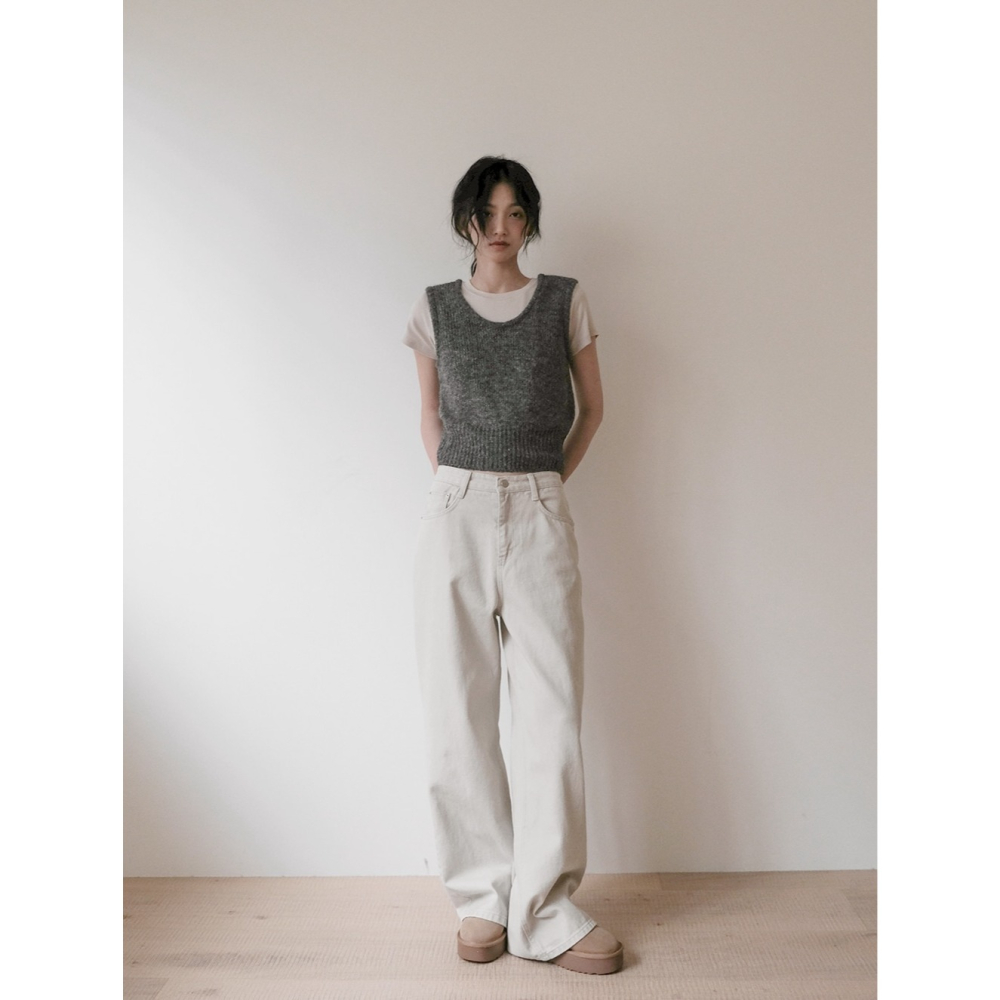 2種褲長✿ 正韓製More鹽灰色寬鬆牛仔褲 pants ( slowand 自訂款 ) 長褲 寬管 寬褲 落地褲-細節圖9