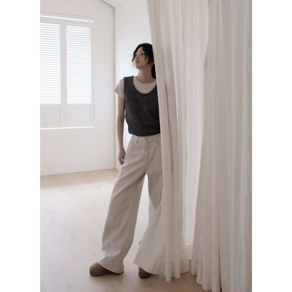 2種褲長✿ 正韓製More鹽灰色寬鬆牛仔褲 pants ( slowand 自訂款 ) 長褲 寬管 寬褲 落地褲-細節圖10