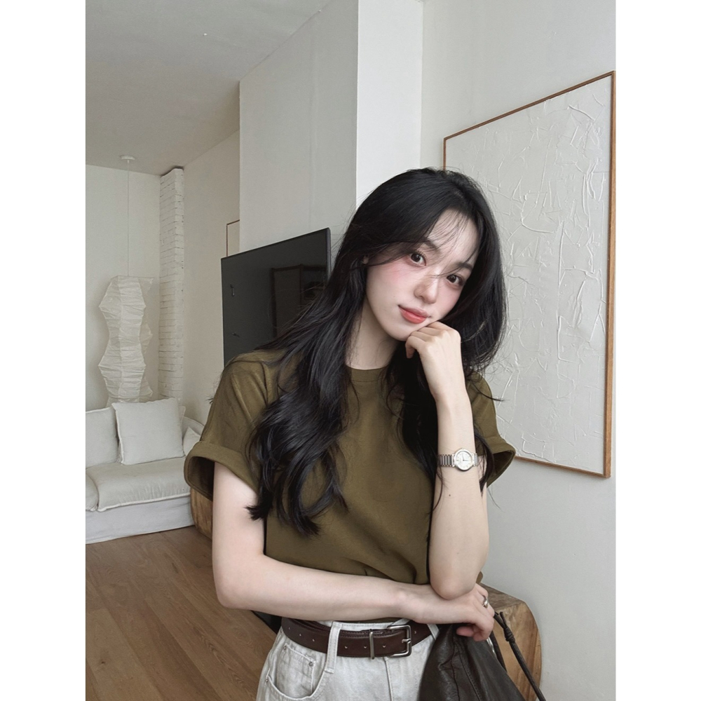 柔軟後車線刷毛短袖上衣 tee 8色 ( slowand 自訂款 ) 捲邊 桃皮絨 短T 短踢 T恤-細節圖2