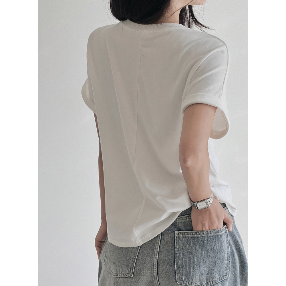 柔軟後車線刷毛短袖上衣 tee 8色 ( slowand 自訂款 ) 捲邊 桃皮絨 短T 短踢 T恤-細節圖7