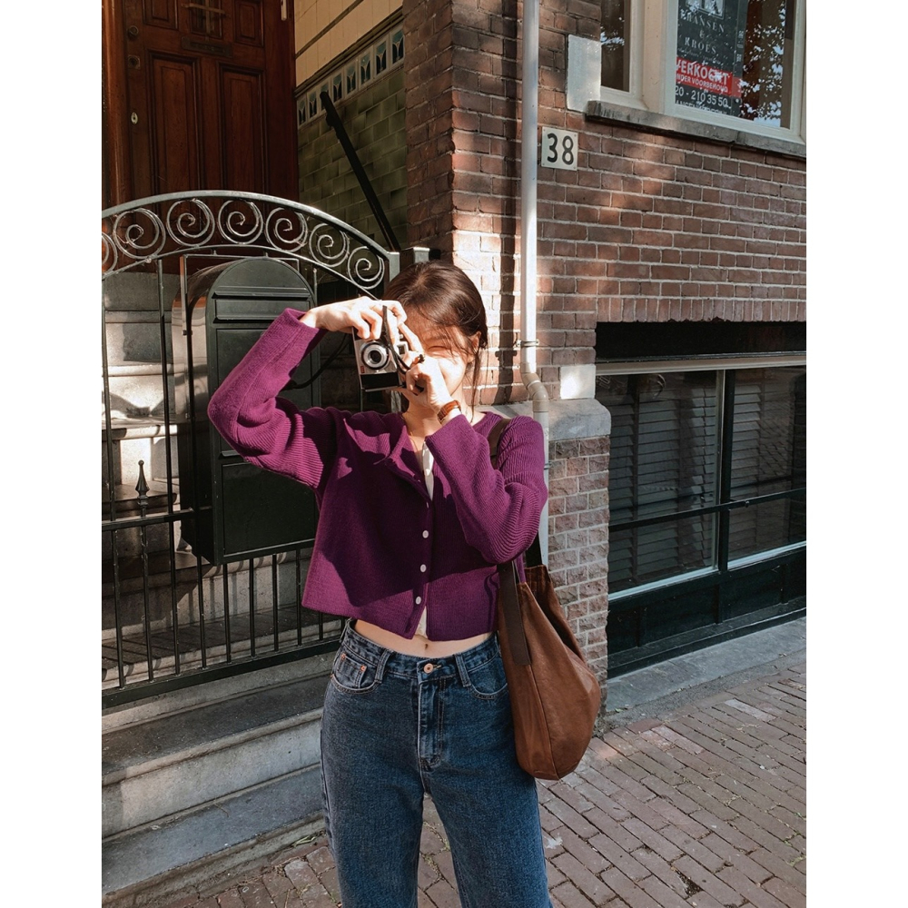 正韓製撞色細節針織外套 cardigan 6色 ( slowand 自訂款 ) 長袖 圓領 毛衣 開襟毛衫-細節圖5