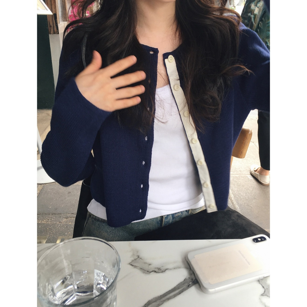 正韓製撞色細節針織外套 cardigan 6色 ( slowand 自訂款 ) 長袖 圓領 毛衣 開襟毛衫-細節圖11