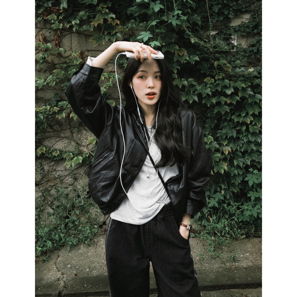 外套+包包✿ 裂紋感皮質外套 jacket （ slowand 自訂款 ） 長袖 夾克 皮衣 皮外套-細節圖10