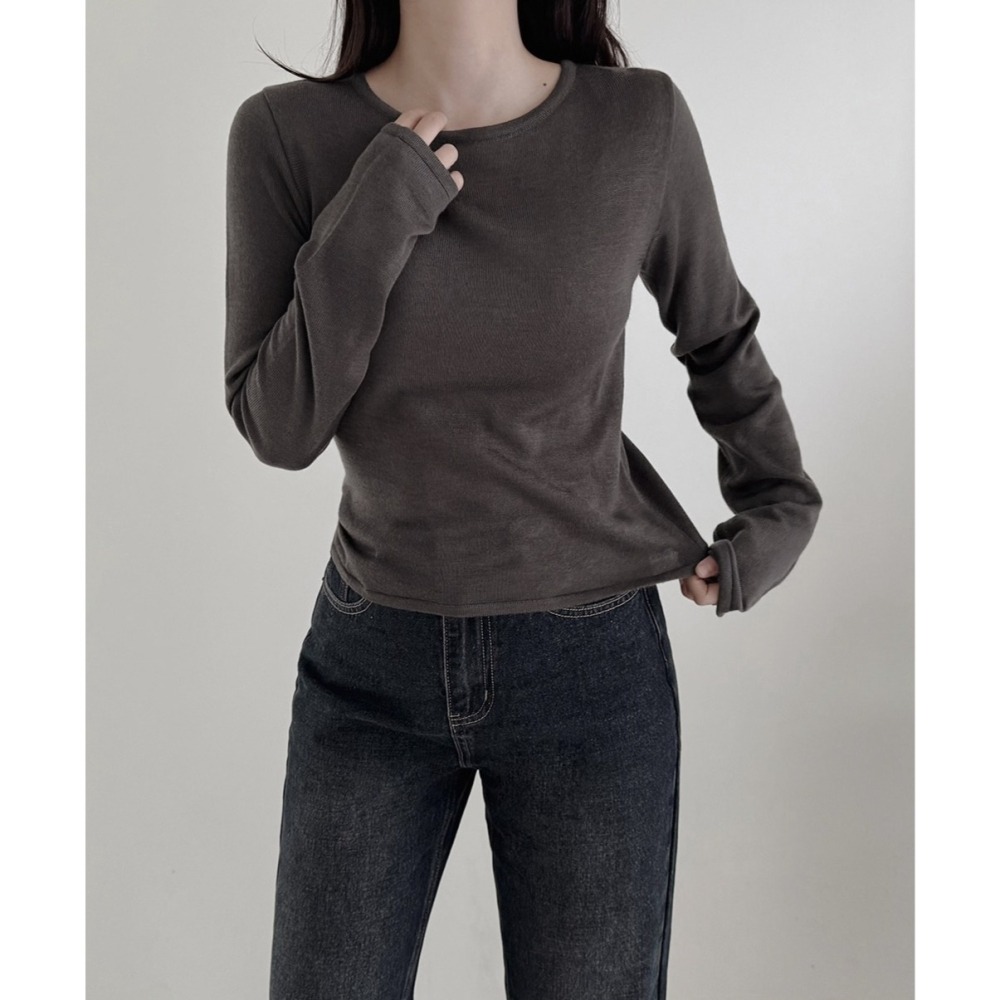 正韓製日常精選舒適針織上衣 tee 6色 ( slowand 自訂款 ) 長袖 長T 圓領 親膚-細節圖2