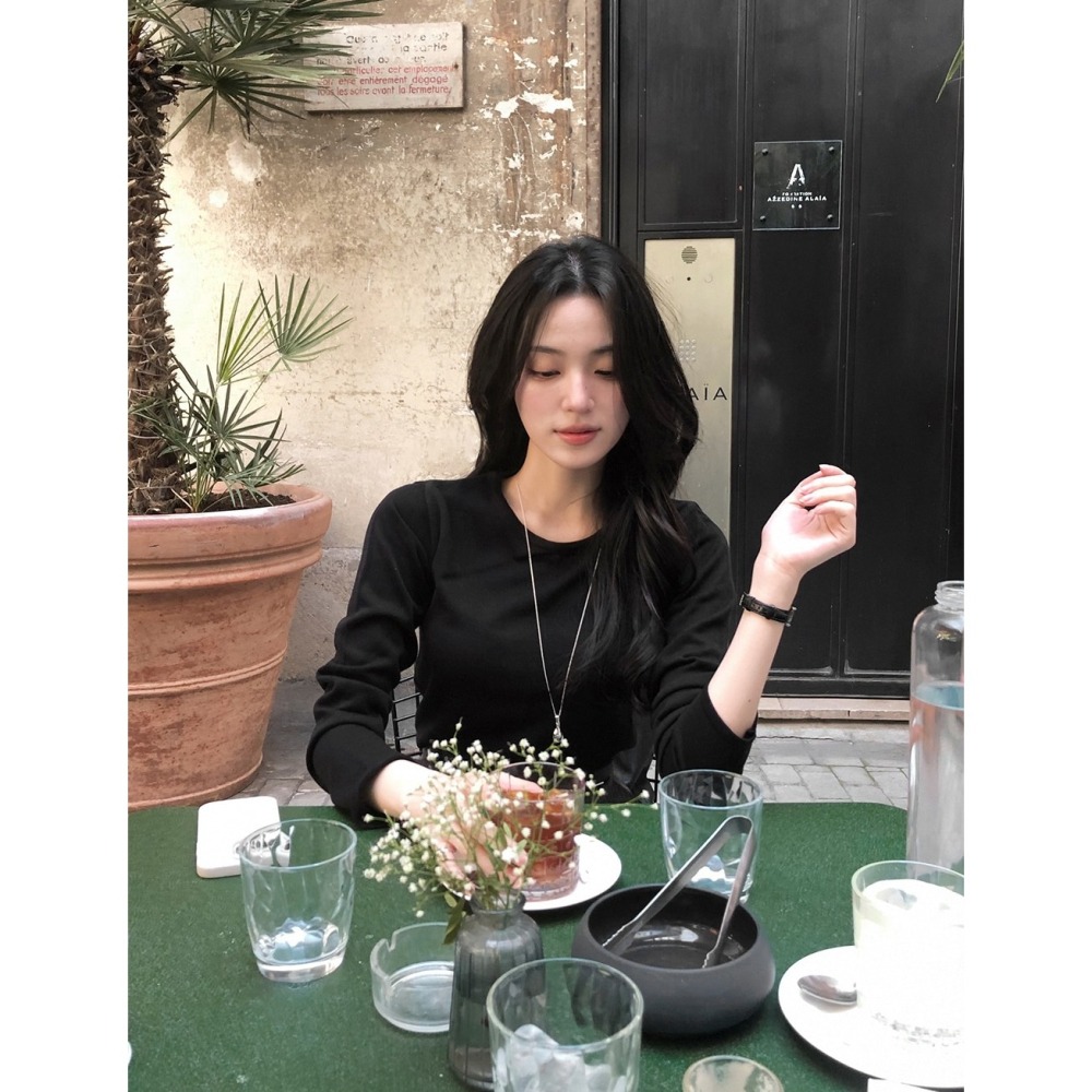 正韓製日常精選舒適針織上衣 tee 6色 ( slowand 自訂款 ) 長袖 長T 圓領 親膚-細節圖5