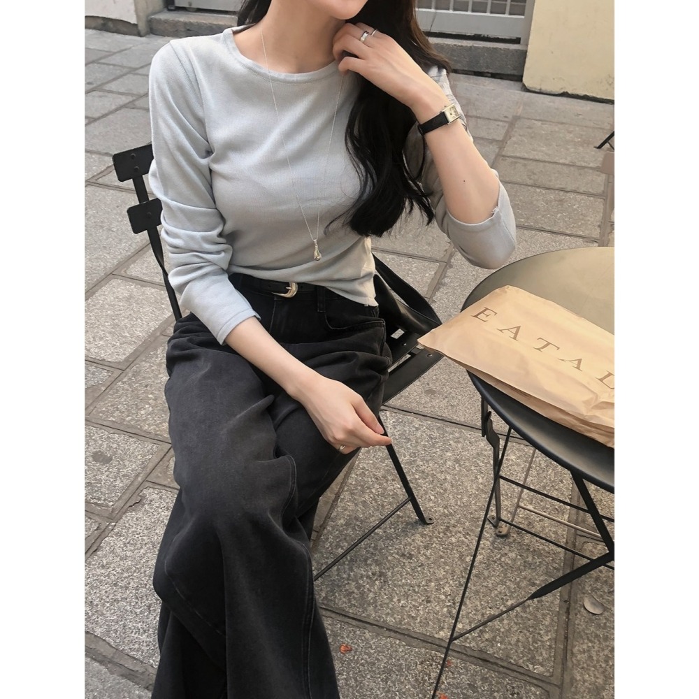 正韓製日常精選舒適針織上衣 tee 6色 ( slowand 自訂款 ) 長袖 長T 圓領 親膚-細節圖7