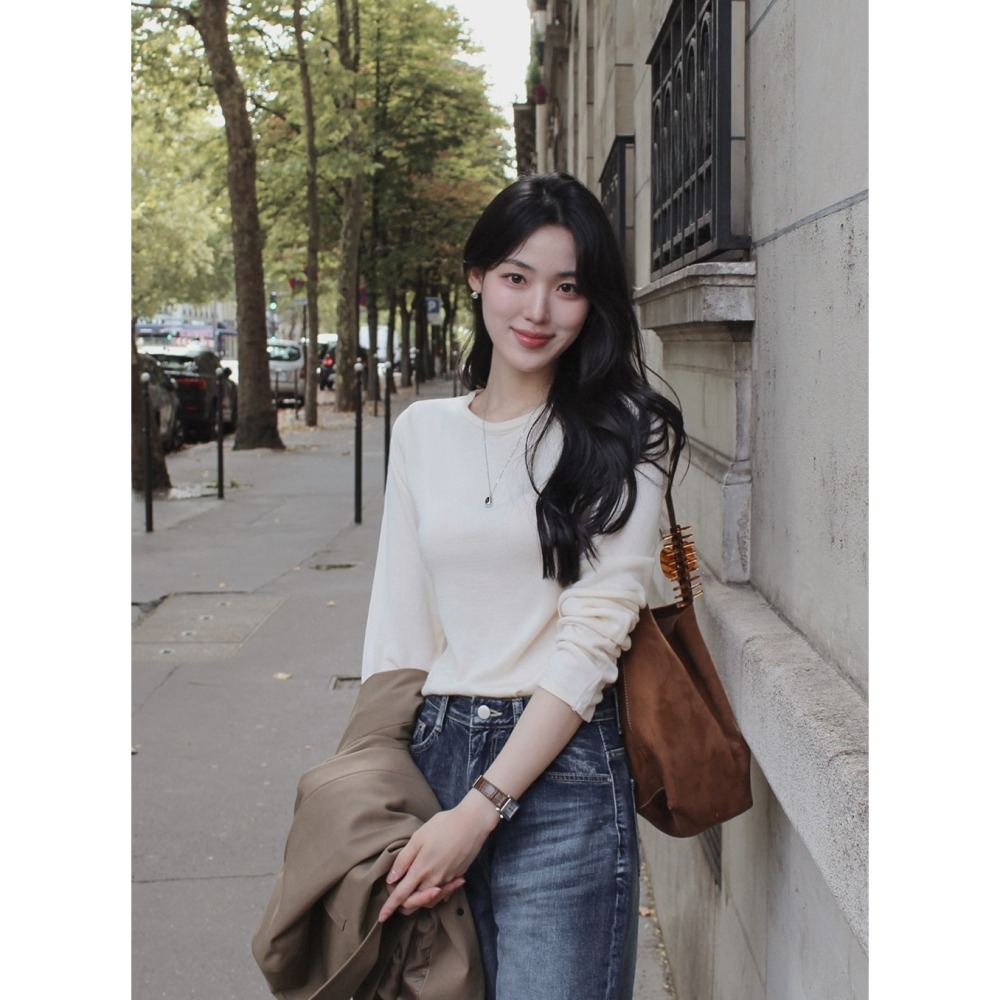 正韓製日常精選舒適針織上衣 tee 6色 ( slowand 自訂款 ) 長袖 長T 圓領 親膚-細節圖8