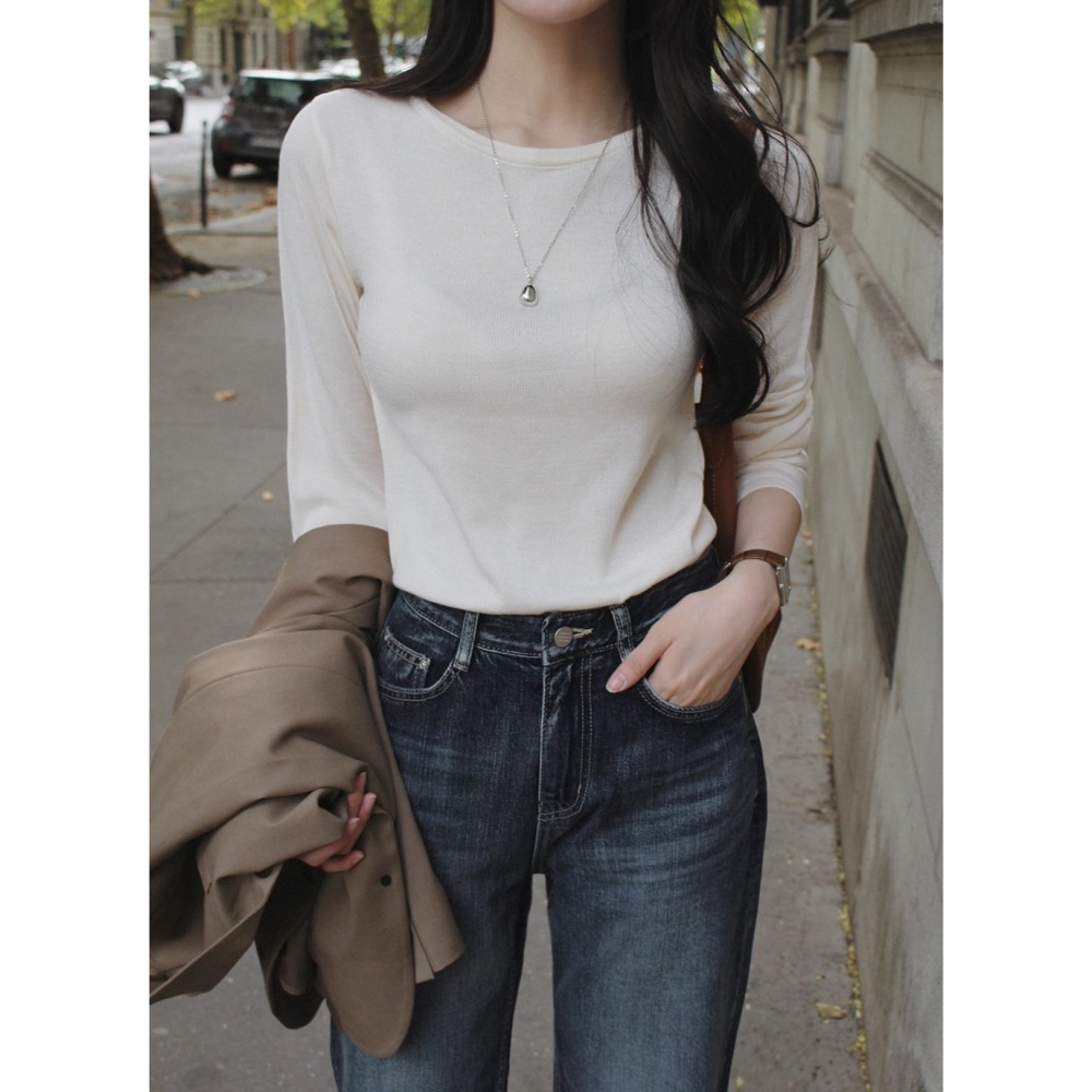 正韓製日常精選舒適針織上衣 tee 6色 ( slowand 自訂款 ) 長袖 長T 圓領 親膚-細節圖10