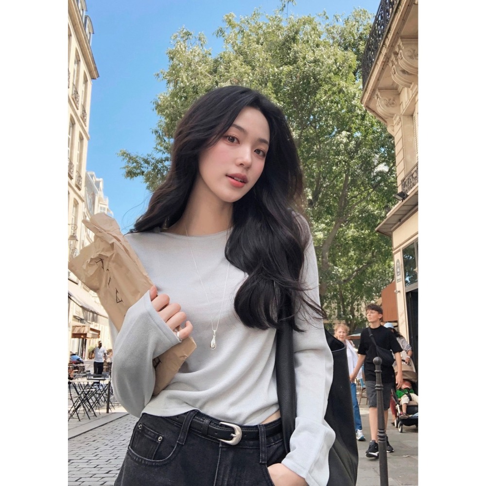 正韓製日常精選舒適針織上衣 tee 6色 ( slowand 自訂款 ) 長袖 長T 圓領 親膚-細節圖11