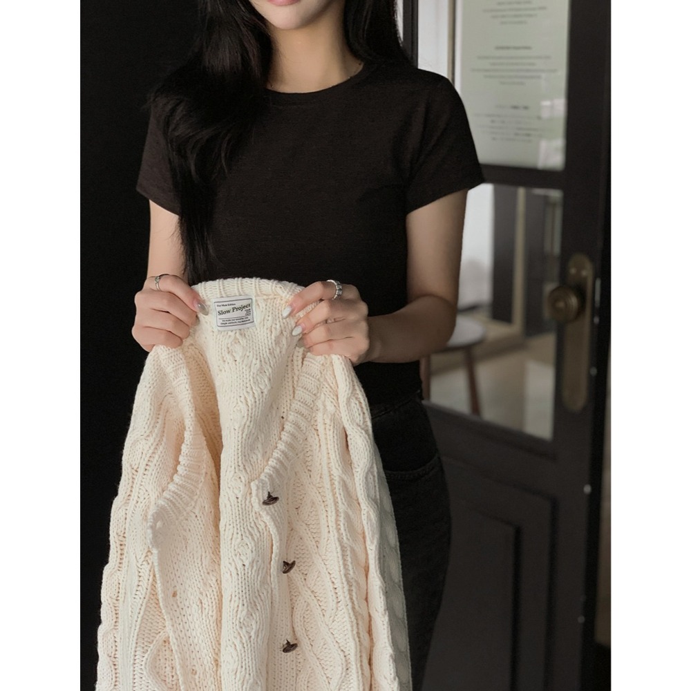 正韓製冬天厚度後縫線短袖上衣 tee 5色 ( slowand 自訂款 ) 短袖 圓領 車線細節 上衣 厚磅 短T 短踢-細節圖5