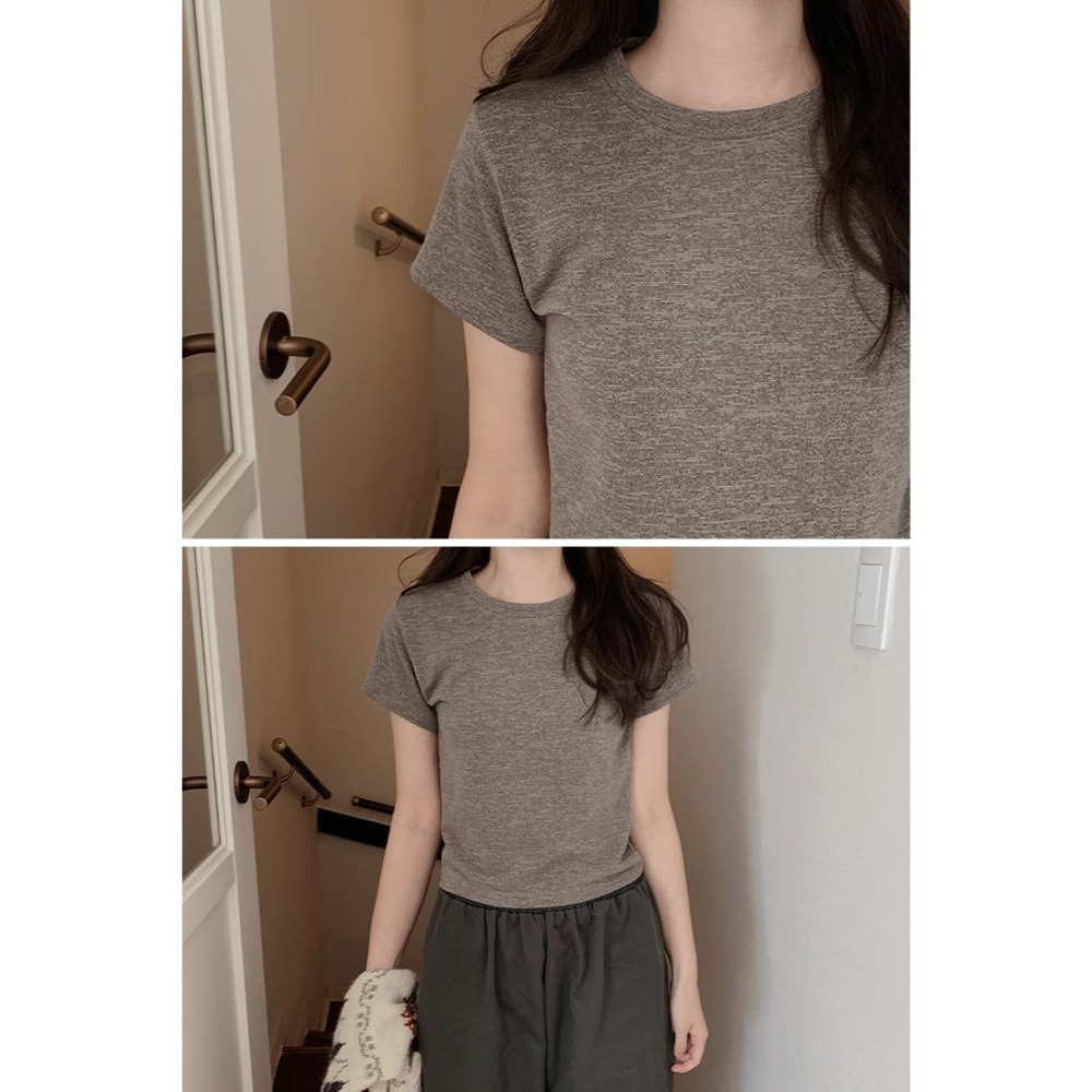 正韓製冬天厚度後縫線短袖上衣 tee 5色 ( slowand 自訂款 ) 短袖 圓領 車線細節 上衣 厚磅 短T 短踢-細節圖8