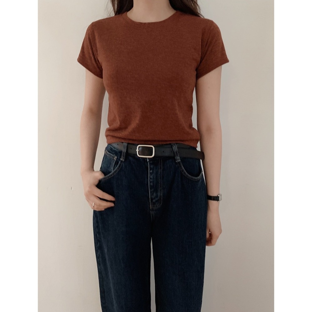 正韓製冬天厚度後縫線短袖上衣 tee 5色 ( slowand 自訂款 ) 短袖 圓領 車線細節 上衣 厚磅 短T 短踢-細節圖10