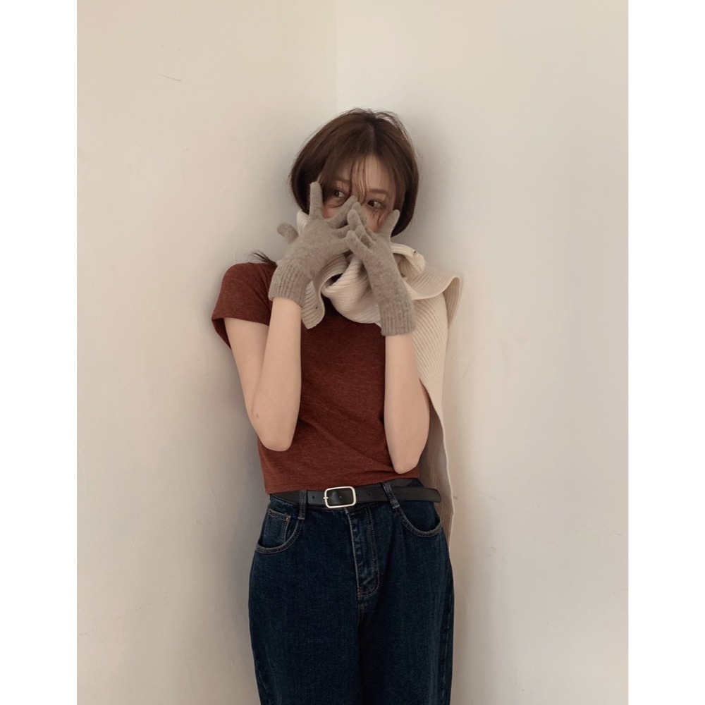 正韓製冬天厚度後縫線短袖上衣 tee 5色 ( slowand 自訂款 ) 短袖 圓領 車線細節 上衣 厚磅 短T 短踢-細節圖11