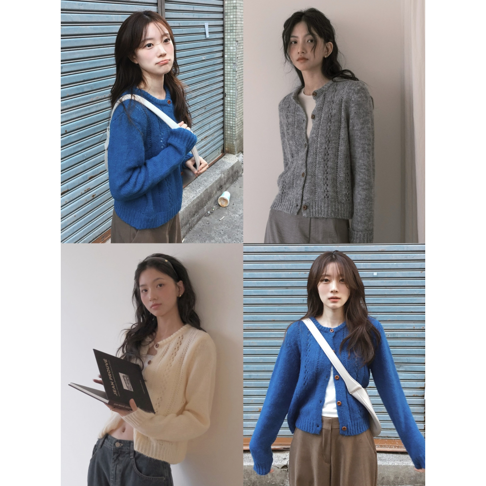 復古感鏤空雕花針織外套 cardigan 3色 ( slowand ) 長袖 毛衣 罩衫 毛衫