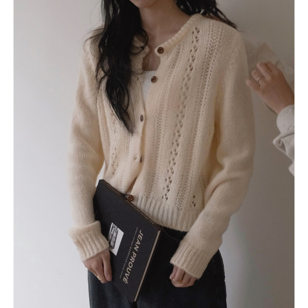 復古感鏤空雕花針織外套 cardigan 3色 ( slowand ) 長袖 毛衣 罩衫 毛衫-細節圖11