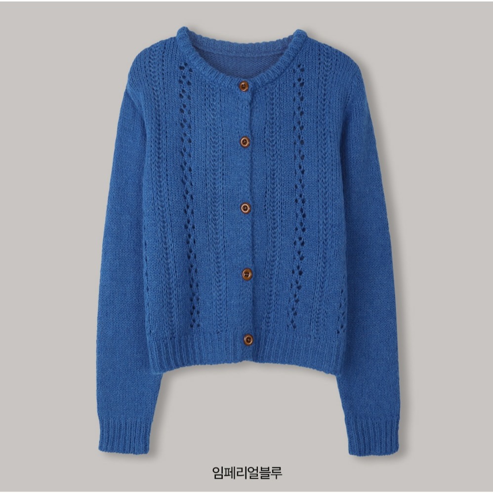 復古感鏤空雕花針織外套 cardigan 3色 ( slowand ) 長袖 毛衣 罩衫 毛衫-藍色