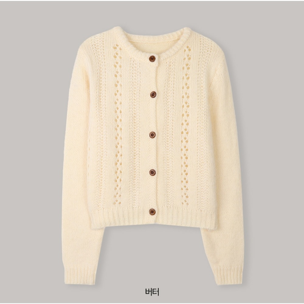 復古感鏤空雕花針織外套 cardigan 3色 ( slowand ) 長袖 毛衣 罩衫 毛衫-奶油色