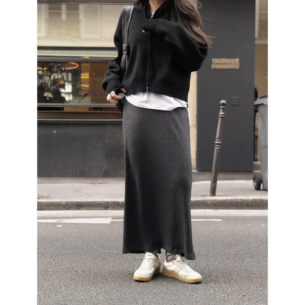 正韓製 All Day 針織長裙 skirt 2色 ( slowand 自訂款 ) 2種裙長-細節圖4