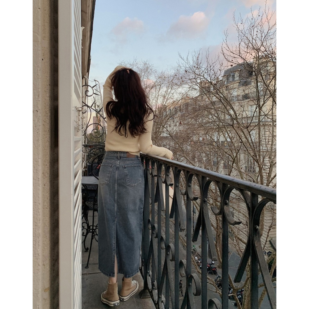 正韓製復古霧藍丹寧長裙 skirt ( slowand ) 牛仔裙 裙子-細節圖7