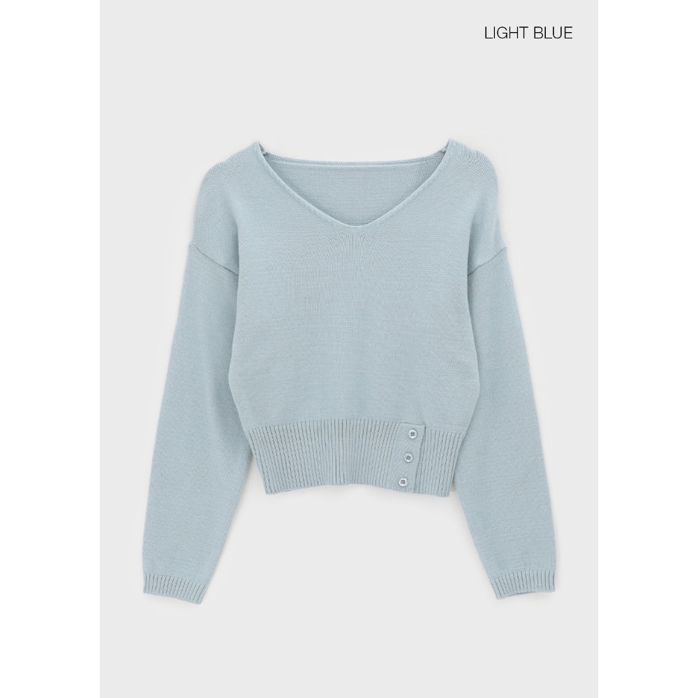 下擺鈕扣開衩針織上衣 knit 5色 （ black-up ） 長袖 V領 毛衣 中短版 開衩-規格圖11
