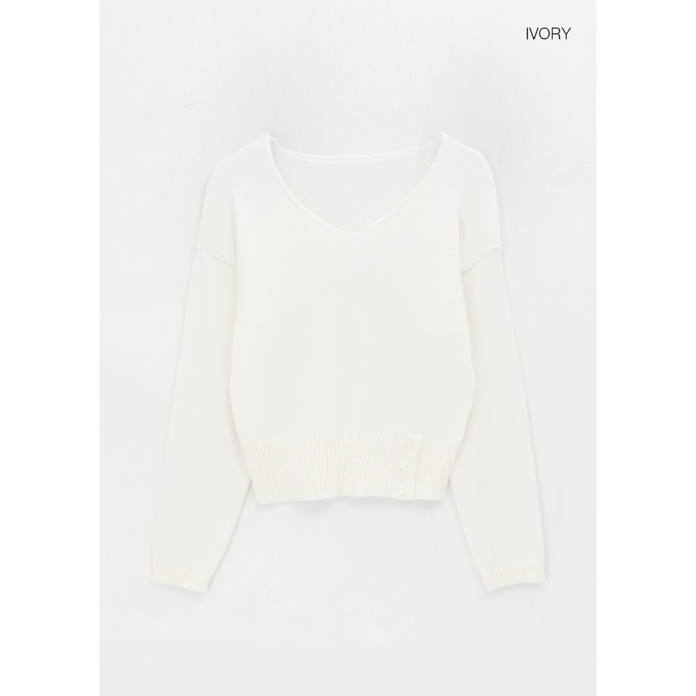下擺鈕扣開衩針織上衣 knit 5色 （ black-up ） 長袖 V領 毛衣 中短版 開衩-規格圖11
