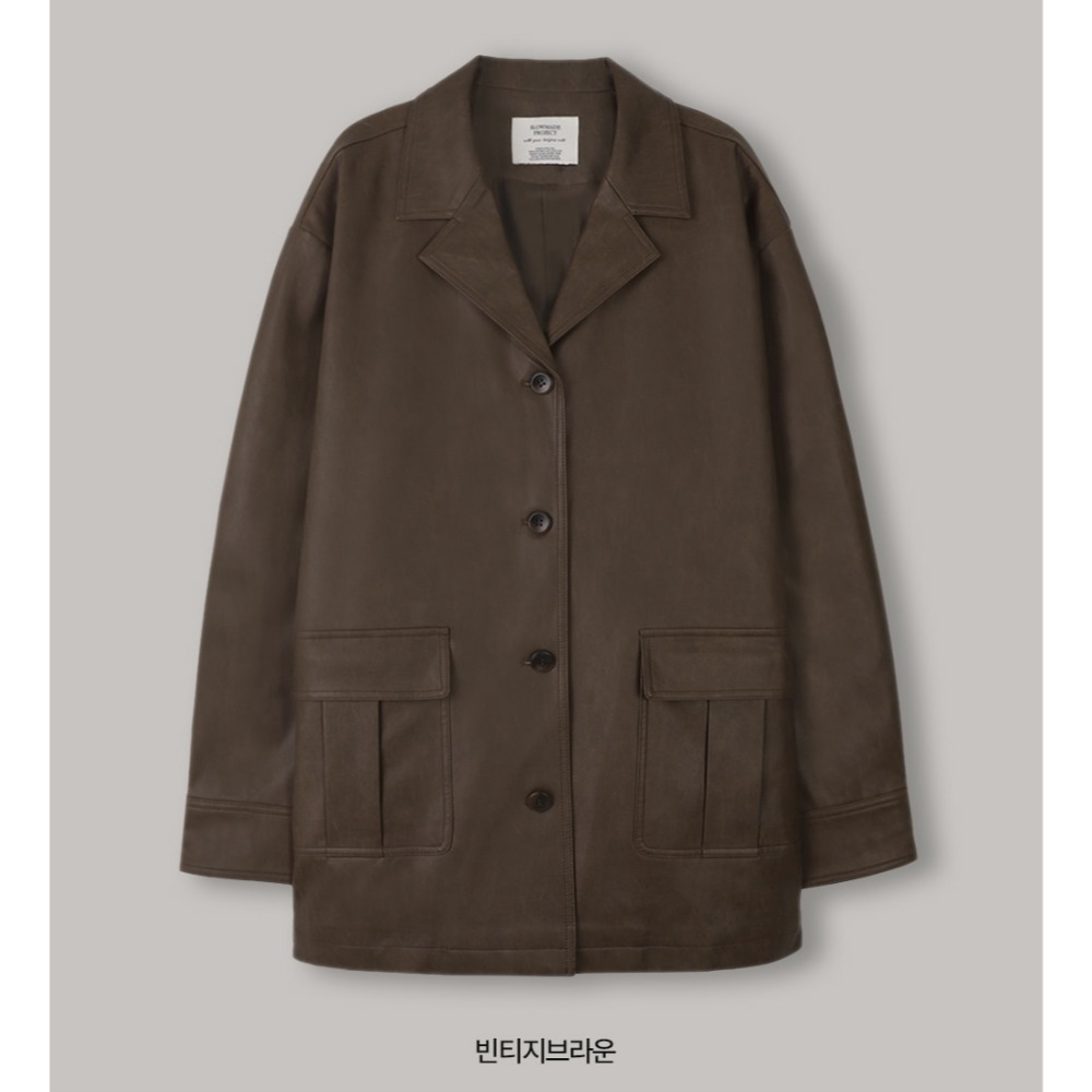 純素皮革材質半長版風衣外套 jacket ( slowand 自訂款 ) 長袖 皮衣 皮外套 夾克-規格圖11