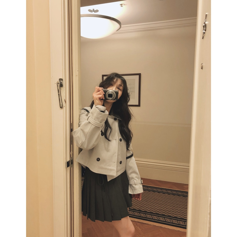 正韓製皮革領短版風衣外套 jacket ( slowand 自訂款 ) 長袖 夾克-細節圖3