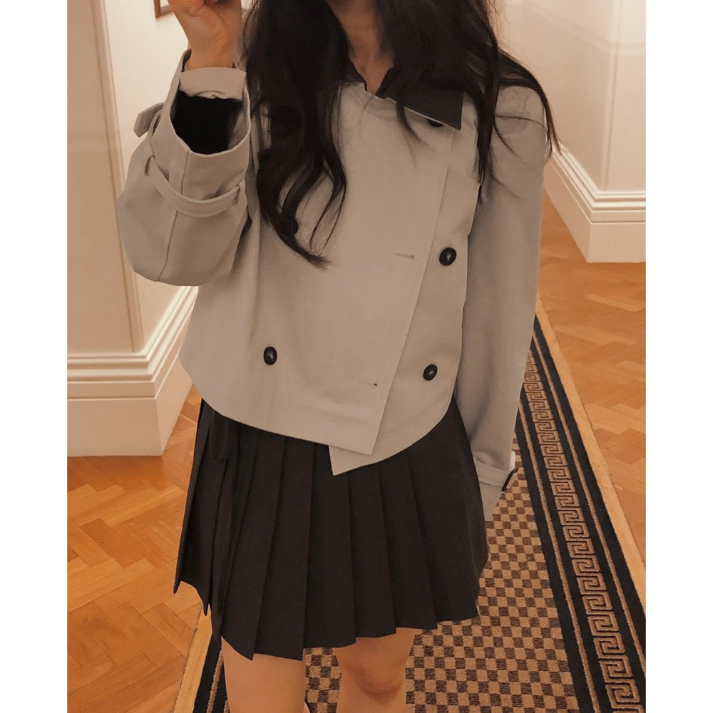 正韓製皮革領短版風衣外套 jacket ( slowand 自訂款 ) 長袖 夾克-細節圖4